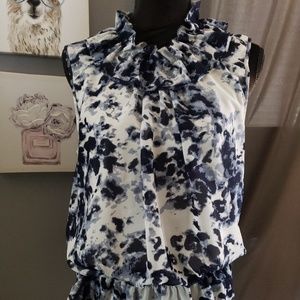 Kenneth Cole - Ruffle Neck Spotted Sleeveless Top